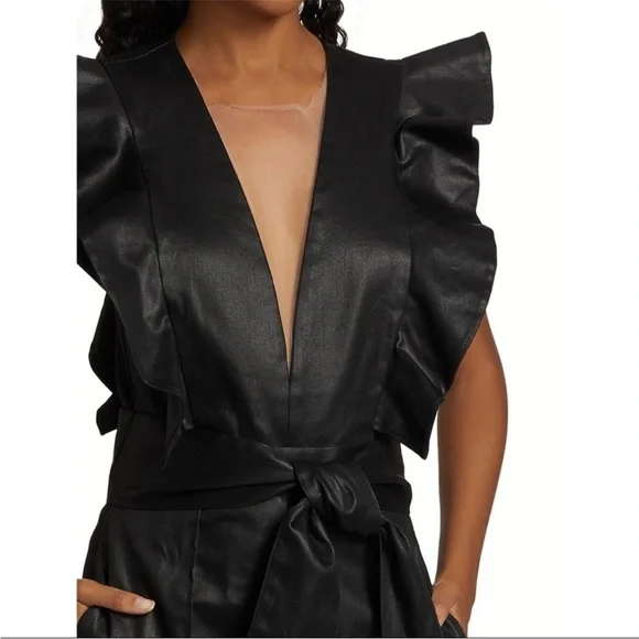 Stunning 7 For All Mankind Coated Denim Ruffle Jumpsuit NWT - Picture 4 of 8